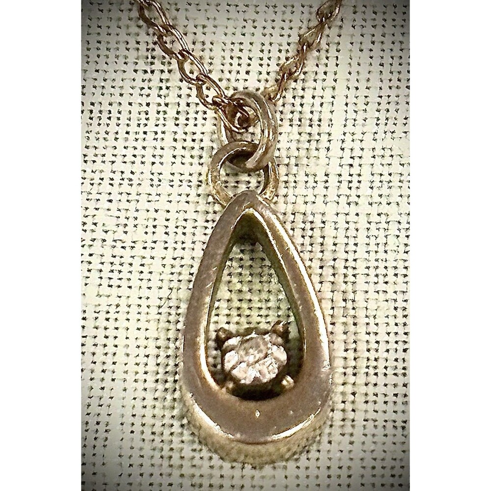 Vintage Mid-Century 14K Gold Filled Teardrop Pendant Necklace Floating Stone